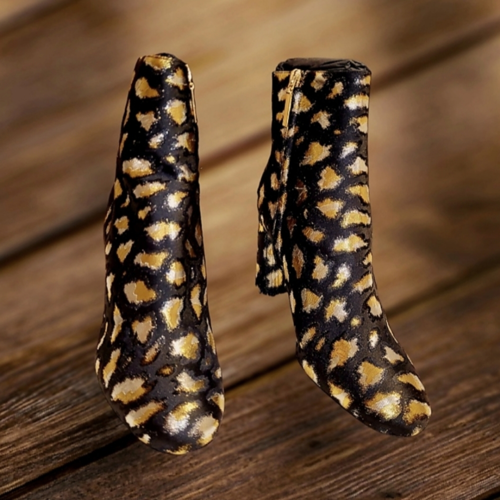 Saint Laurent LouLou Zip Black Gold and Sliver Metallic Ankle Boots. 38